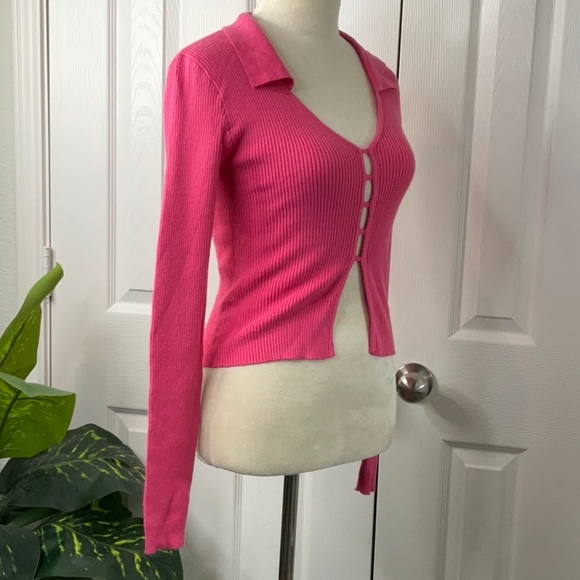 Sincerly Jules - Vibrant Pink Ribbed Cardigan Size XS - Picture 7 of 9